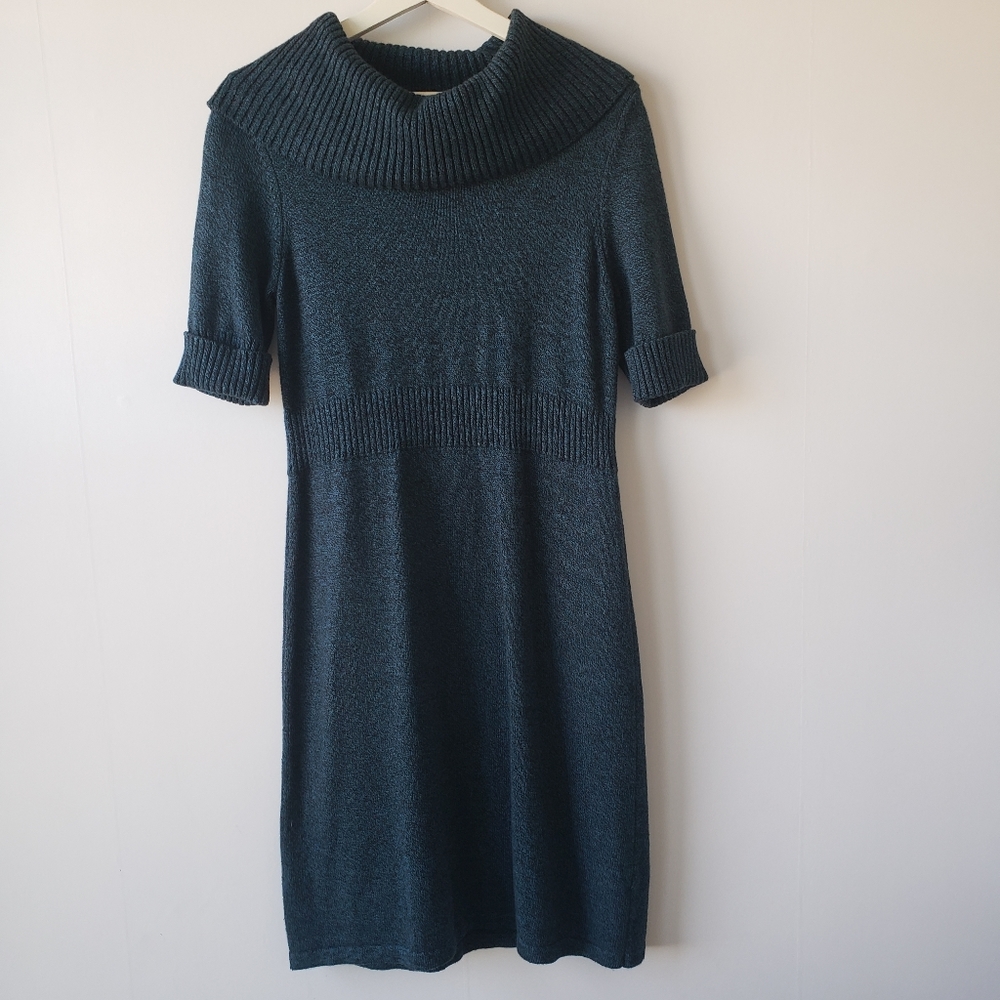 Ann Taylor Teal Knit Cowl Neck Short Sleeve Dress